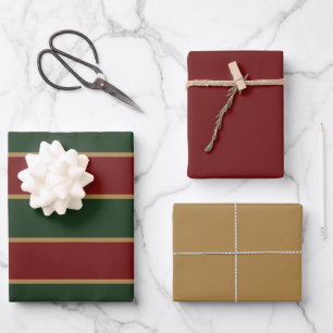 Classic Christmas Green And Red With Gold Trim Wrapping Paper Sheet