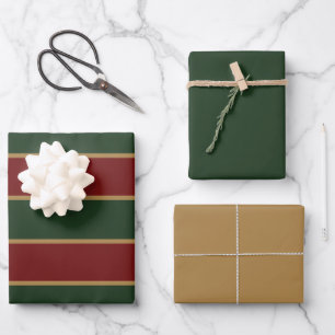 Classic Christmas Green And Red With Gold Trim Wrapping Paper Sheet