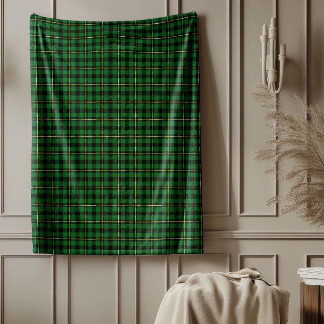 Classic Christmas Green Gold Tartan Plaid  Fleece Blanket (Classic Christmas Tartan Plaid Blanket Red and Green)