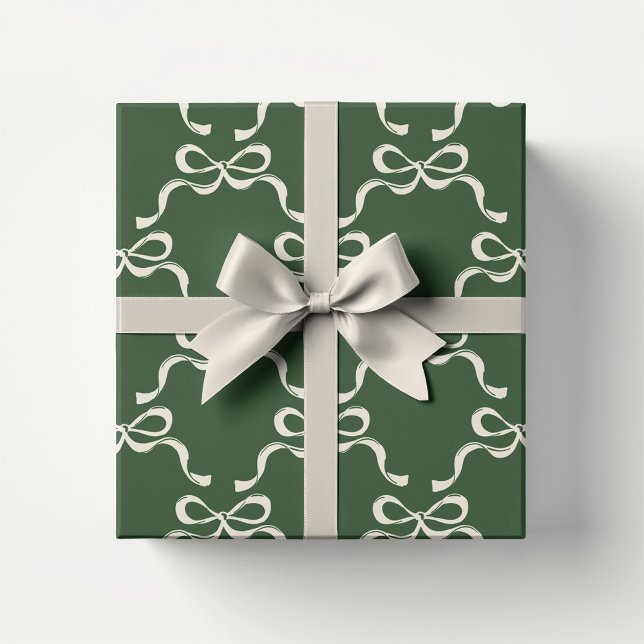 Classic Christmas Green | Modern Holiday Bows  Wrapping Paper Sheet (Creator Uploaded)
