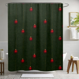 Classic Christmas Green Red Ornament Shower Curtain