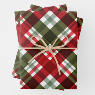 Classic Christmas Green, Red White Plaid  Wrapping Paper Sheet