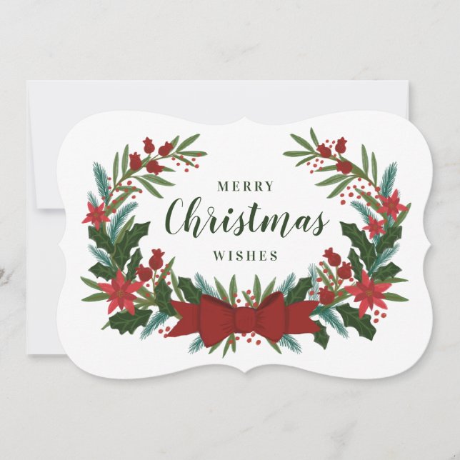 Classic Christmas Greenery Wreath Holiday Card (Front)