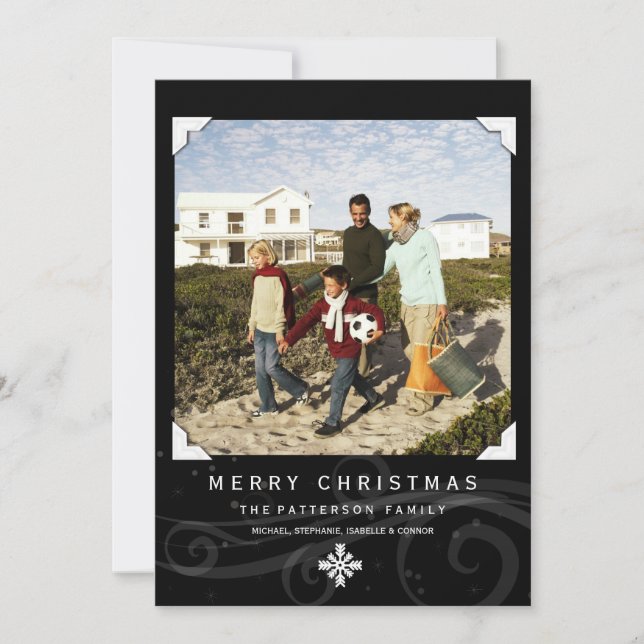Classic Christmas Greeting Photo Card Black White (Front)