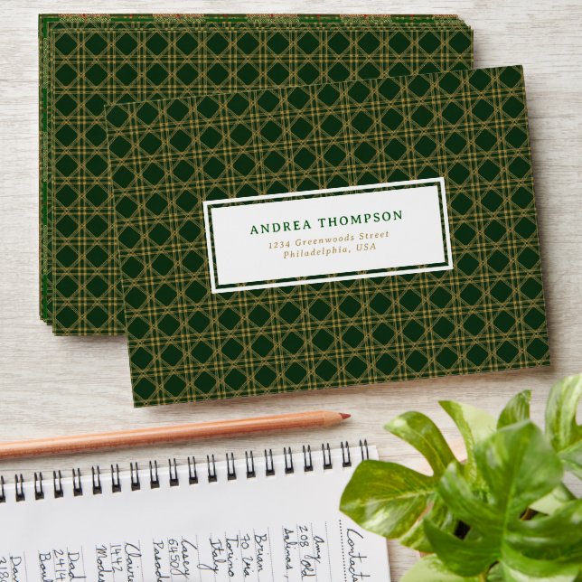 Classic Christmas Heritage Green Plaid Envelope (Stacked)