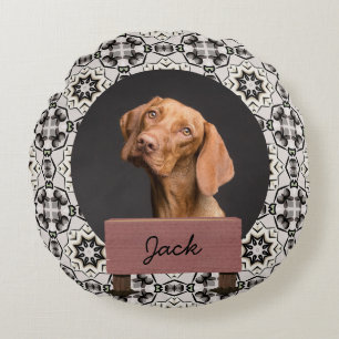 classic christmas holiday Custom Dog Photo  Round Cushion