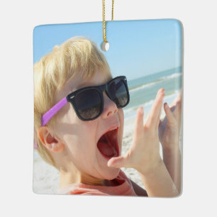 Classic Christmas Holiday Two Photo Ceramic Ornament
