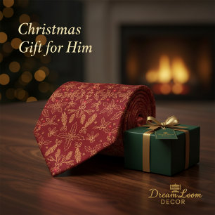 Classic Christmas Holly Mistletoe Pattern Tie