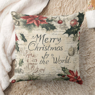 Classic Christmas Holly Ornament Vintage Style Cushion