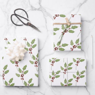 Classic Christmas Holly with Berries Wrapping Paper Sheet