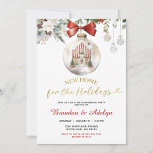 Classic Christmas House Winter Floral Housewarming Invitation