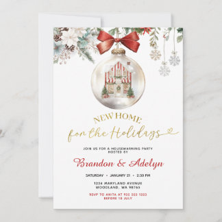 Classic Christmas House Winter Floral Housewarming Invitation