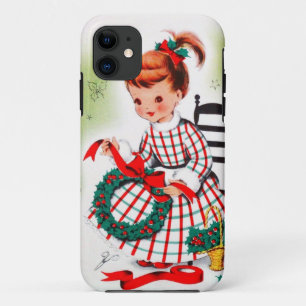 Classic Christmas Little Girl With Wreath Ribbons Case-Mate iPhone Case