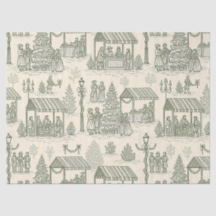 Classic Christmas Market Toile in Green and Cream Tissue Paper
