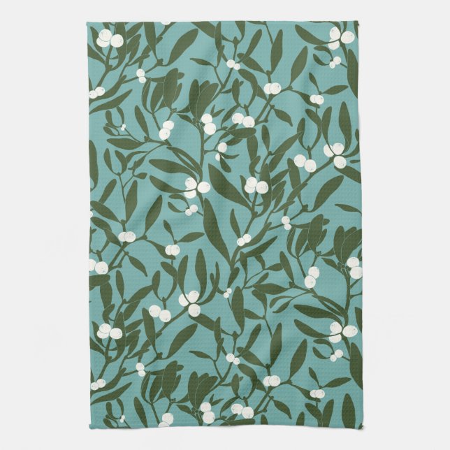 Classic Christmas Mistletoe in Blue and White Tea Towel (Vertical)