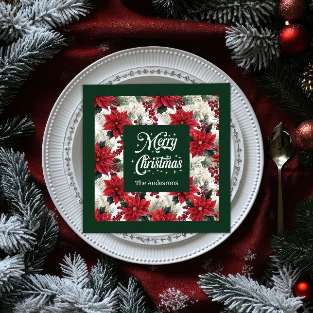 Classic Christmas Napkins Red Green Custom Name (Classic Christmas Napkins Red Green Custom Name)