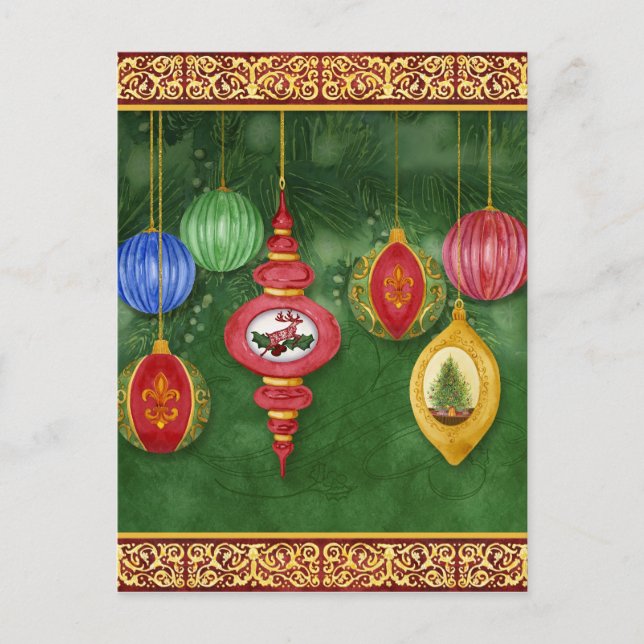 Classic Christmas Ornament Postcard Party Invite (Front)