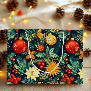 Classic Christmas Ornaments and Holly Gift Bag