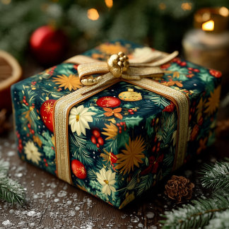 Classic Christmas Ornaments & Holiday Foliage Wrapping Paper
