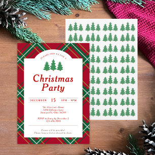 Classic Christmas Party Red Plaid Invitation