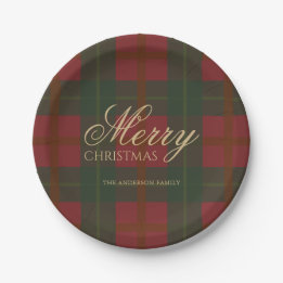 Classic Christmas Partyware | Red and Green Plaid Paper Plate