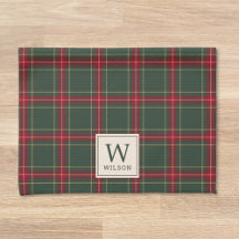 Classic Christmas Plaid Family Name Monogram
