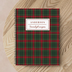 Classic Christmas Plaid Family Name Recipe Notebook