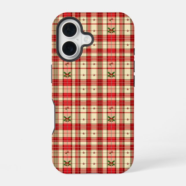 Classic Christmas Plaid iPhone 16 Case (Back)