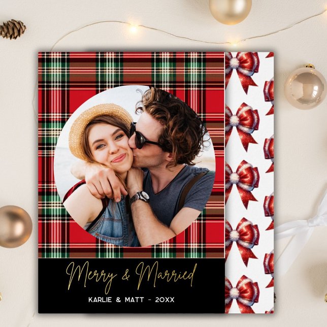 Classic Christmas Plaid Merry & Married Photo  (Creator Uploaded)