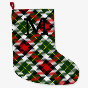 Classic Christmas Plaid Monogram Initial Festive Large Christmas Stocking