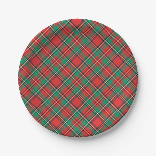 Classic Christmas Plaid Paper Plate (Front)