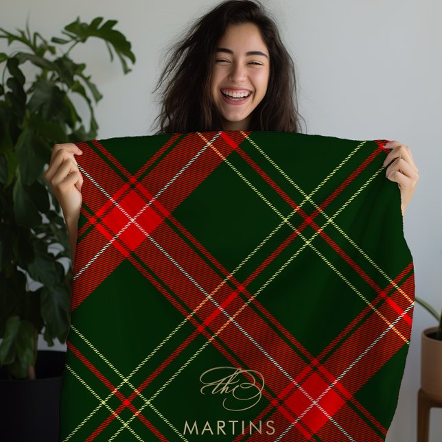 Classic Christmas Plaid Personalised Name Holiday Fleece Blanket (Creator Uploaded)