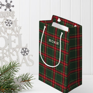 Classic Christmas Plaid Personalised Name Small Gift Bag