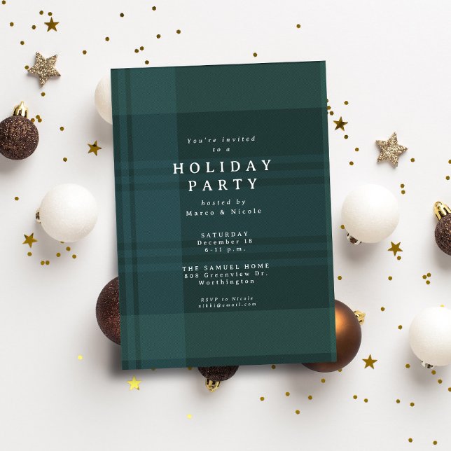 Classic Christmas plaid simple green holiday party Invitation (Creator Uploaded)