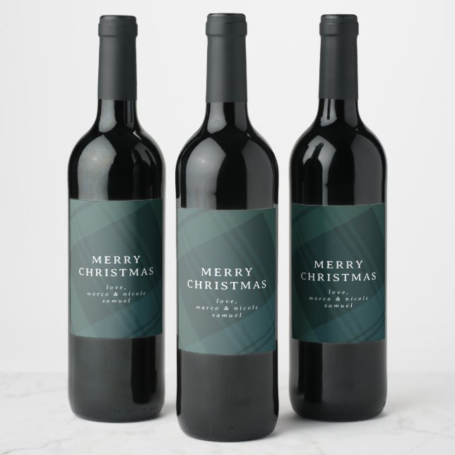 Classic Christmas plaid simple green holiday Wine Label (Bottles)