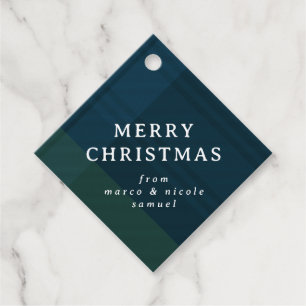 Classic Christmas plaid simple navy personalised Favour Tags