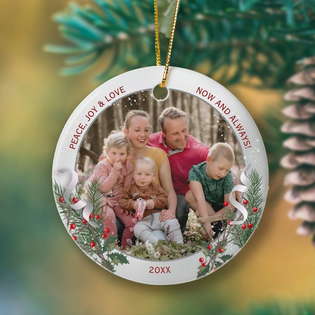 Classic Christmas Plants Silver Frame Family Photo Ceramic Tree Decoration (Creator Uploaded)