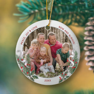 Classic Christmas Plants Silver Frame Family Photo Ornament