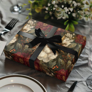 Classic Christmas Red and Cream Winter Floral Wrapping Paper