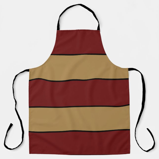 Classic Christmas Red And Gold Stripes Apron (Front)