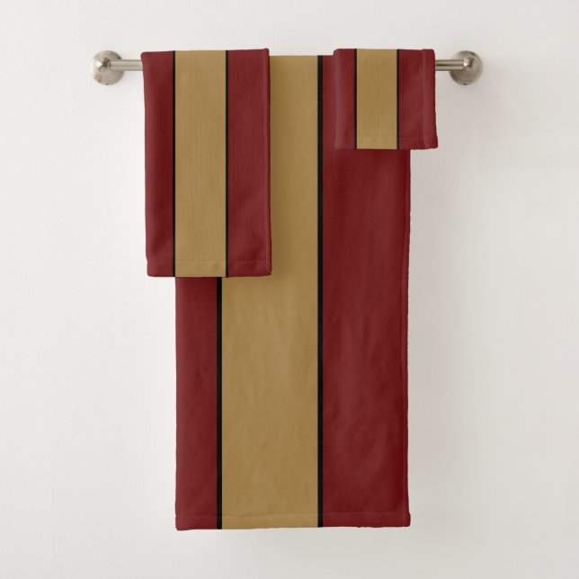 Classic Christmas Red And Gold Stripes Bath Towel Set (Insitu)