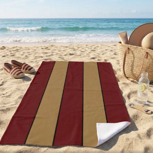 Classic Christmas Red And Gold Stripes Beach Towel