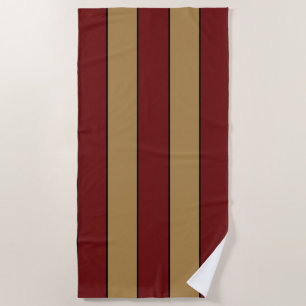 Classic Christmas Red And Gold Stripes Beach Towel