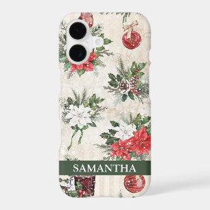 Classic Christmas red and white poinsettia cotton