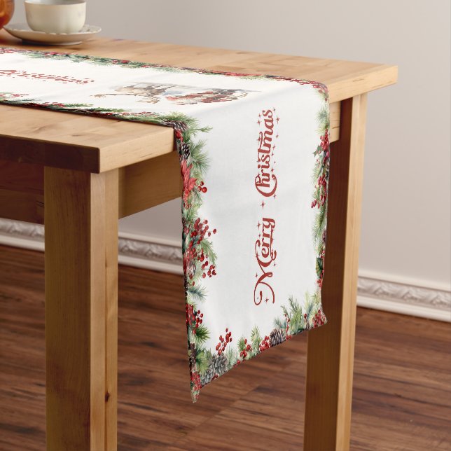 Classic Christmas red and white poinsettia flowers Short Table Runner (In Situ)