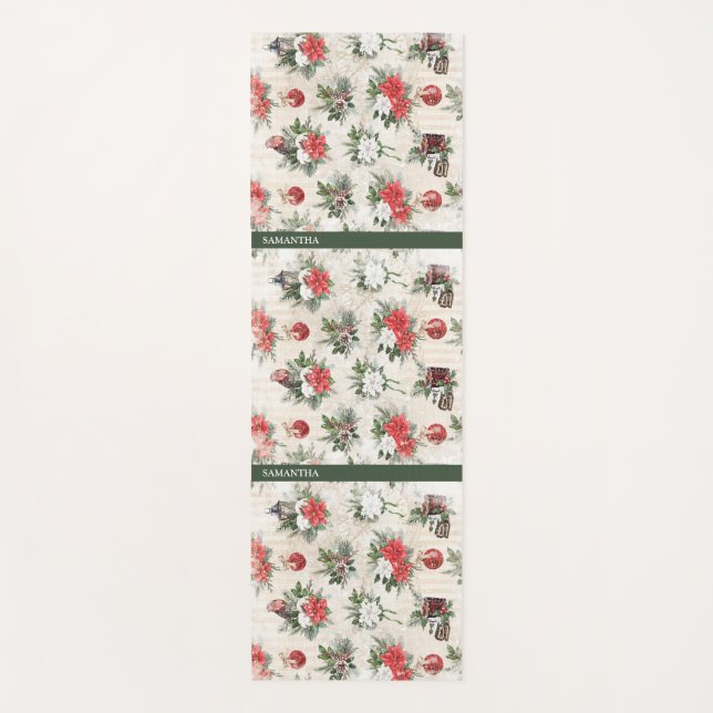 Classic Christmas red and white poinsettia flowers Yoga Mat (Front)