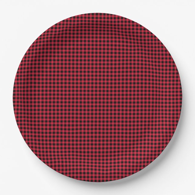 Classic Christmas Red Black Check Pattern Timeless Paper Plate (Front)