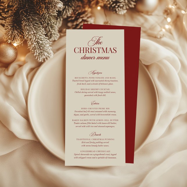 Classic Christmas Red & Gold Calligraphy Menu Invitation (Classic Christmas Red & Gold Calligraphy Menu)