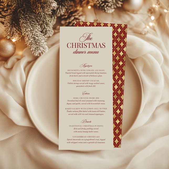 Classic Christmas Red & Gold Foil Imitation Menu Invitation (Classic Christmas Red & Gold Foil Imitation Menu)
