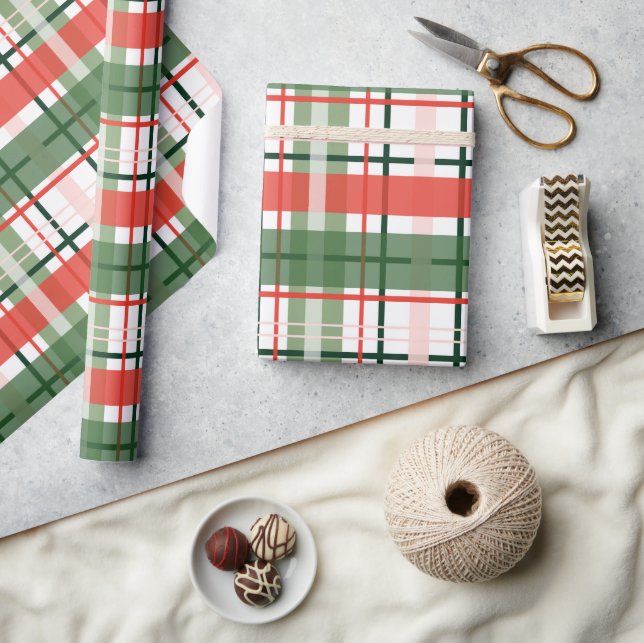 Classic Christmas Red Green and White plaid Wrapping Paper (Crafts)